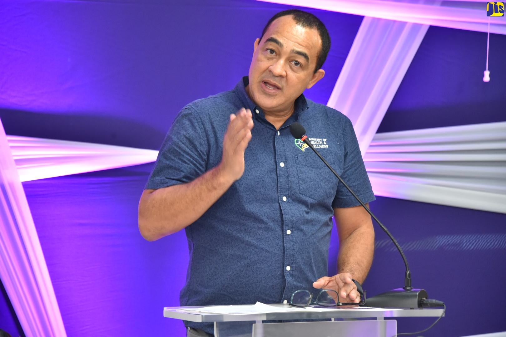 Minister of Health and Wellness,  Dr. the Hon. Christopher Tufton, addresses the launch of National Oral Health Month 2022, at the Ministry’s New Kingston offices, today  (October 5).