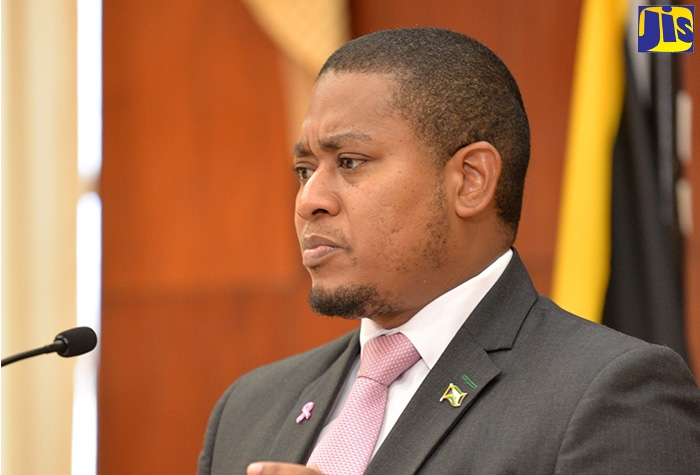 Minister without Portfolio in the Office of the Prime Minister,  Hon. Floyd Green, addresses a post-Cabinet press briefing, held at Jamaica House in Kingston, on Wednesday (October 12). 