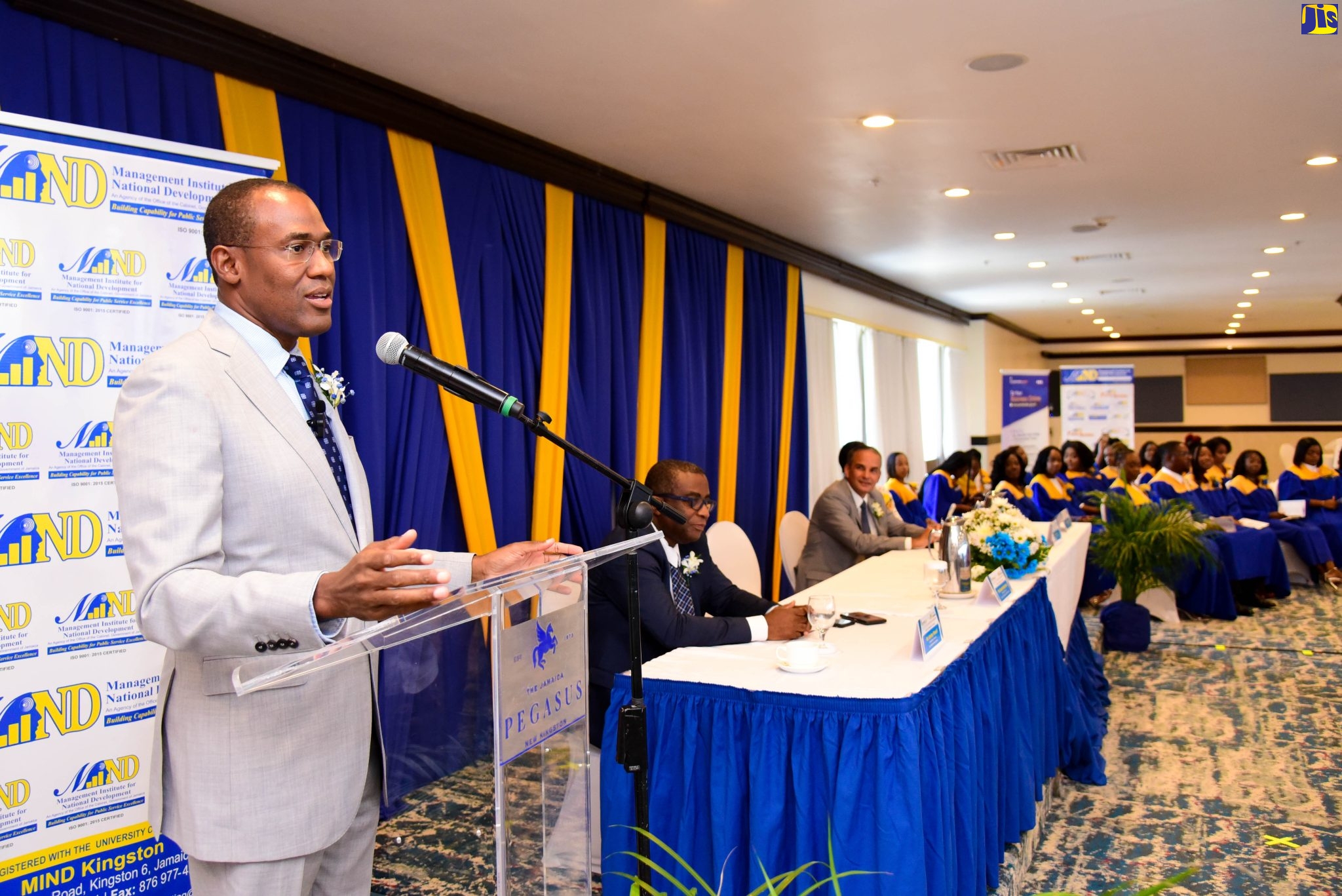Minister of Finance and the Public Service, Dr. the Hon. Nigel Clarke, delivers the keynote address at the graduation ceremony for the Tax Audit and Revenue Administration (TARA) programme at The Jamaica Pegasus hotel in New Kingston on Wednesday (October 5).