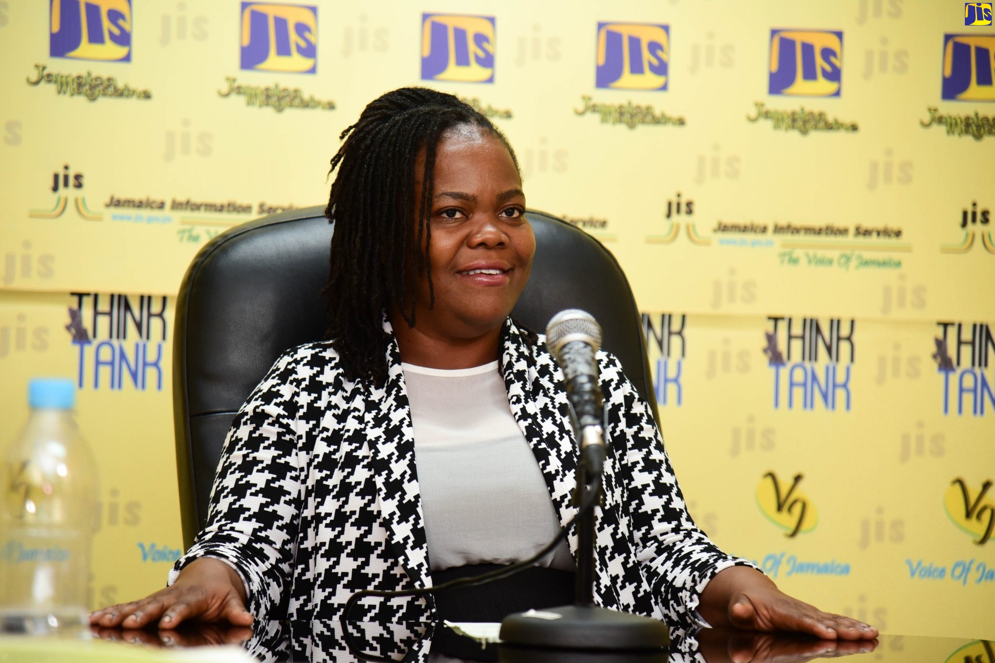 Senior Aquaculture Extension Officer in the Aquaculture Branch, National Fisheries Authority (NFA), Nadia McNeish, addressing a recent JIS Think Tank.