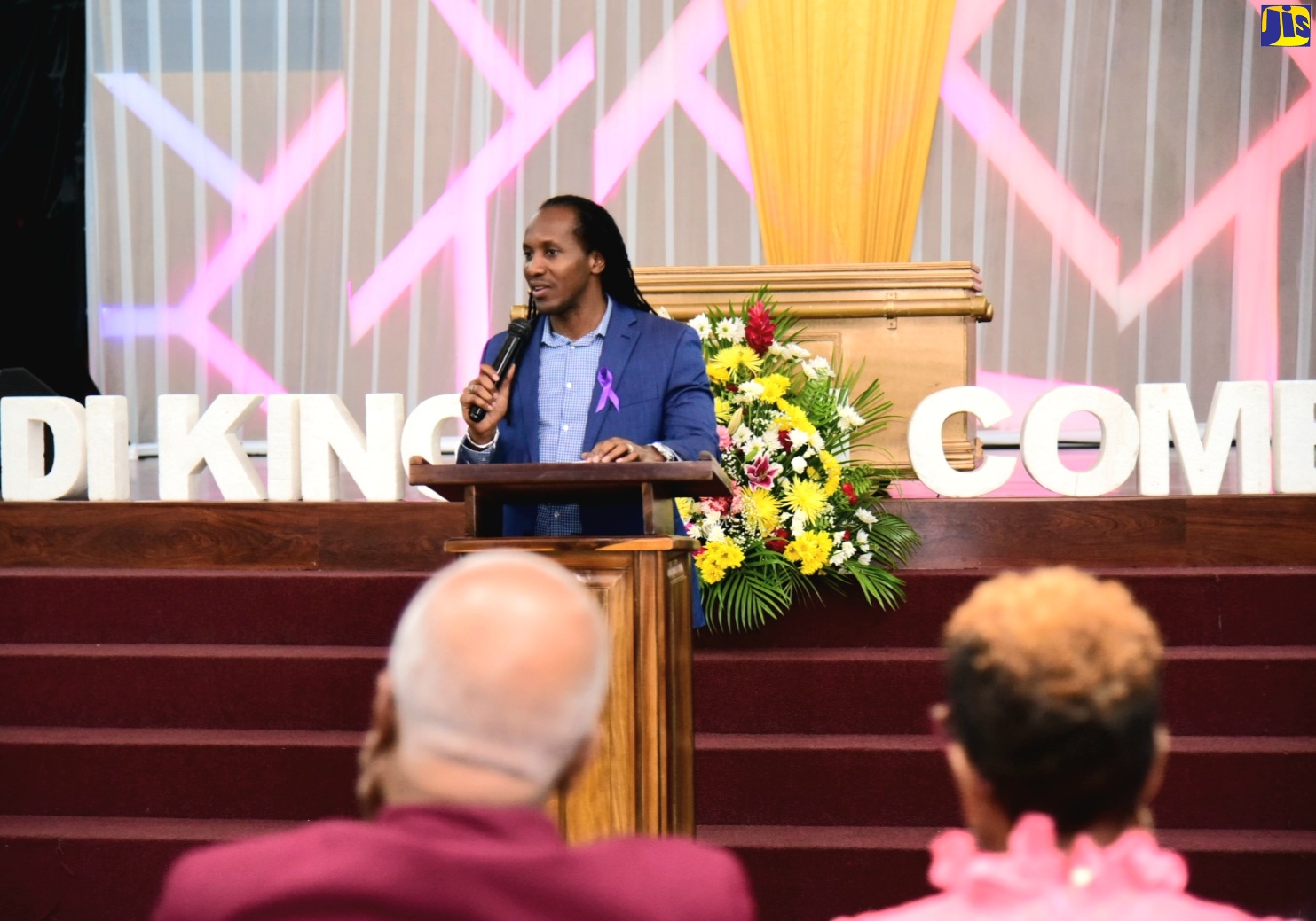 Minister of State in the Ministry of Culture, Gender, Entertainment and Sport, Hon. Alando Terrelonge, addresses the commemorative church service to mark International Day for the Elimination of Violence Against Women (IDEVAW) at Fellowship Tabernacle in Kingston on Sunday (November 27).