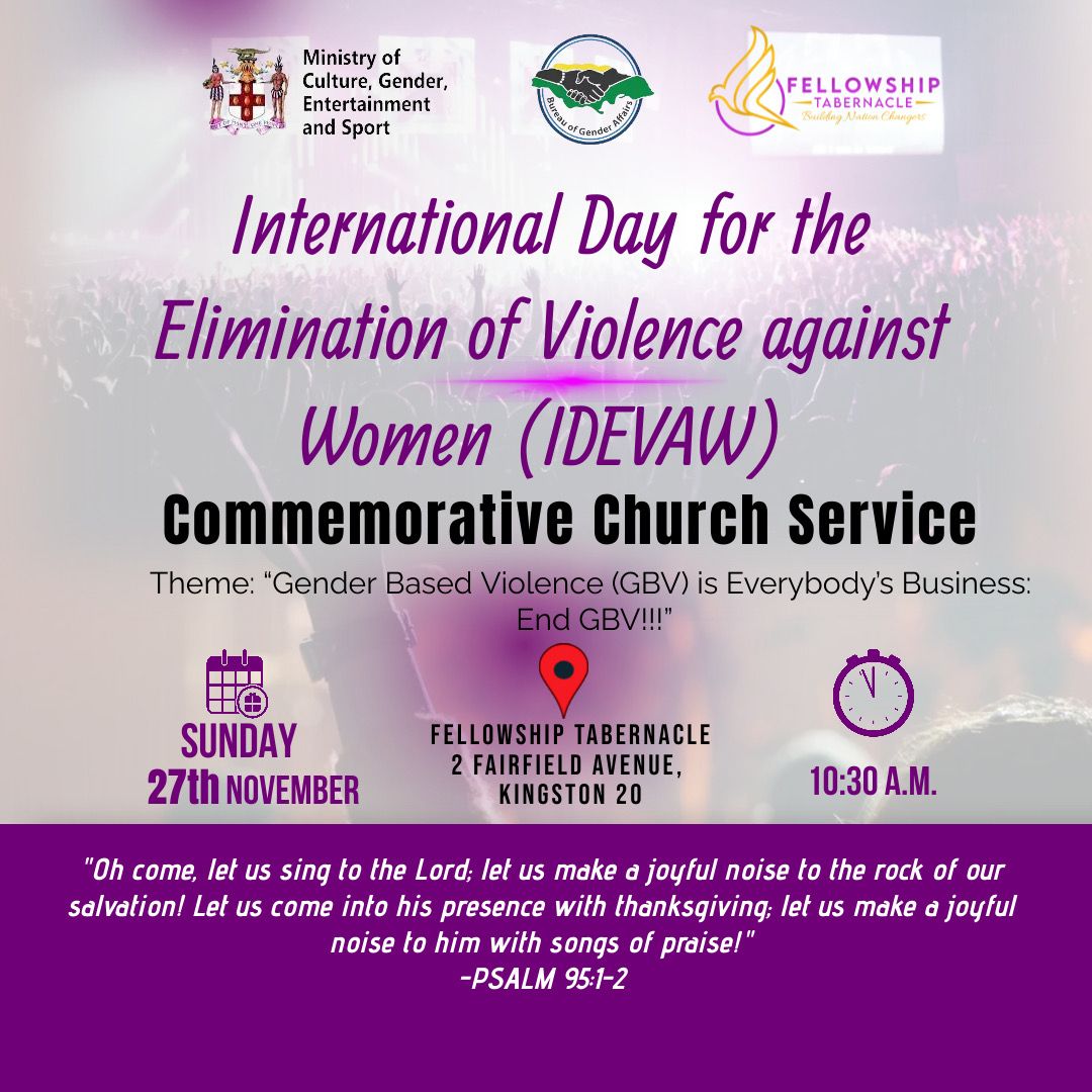 International Day for the Elimination of Violence against Women Commemorative Church Service to be held on November 27. 