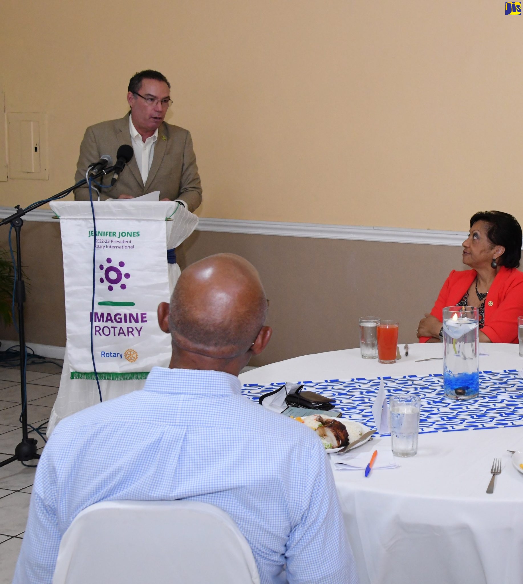 Minister of Science, Energy and Technology, Hon. Daryl Vaz, addresses a recent meeting of the Rotary Club of St. Andrew at Pollyanna Caterers in Kingston.