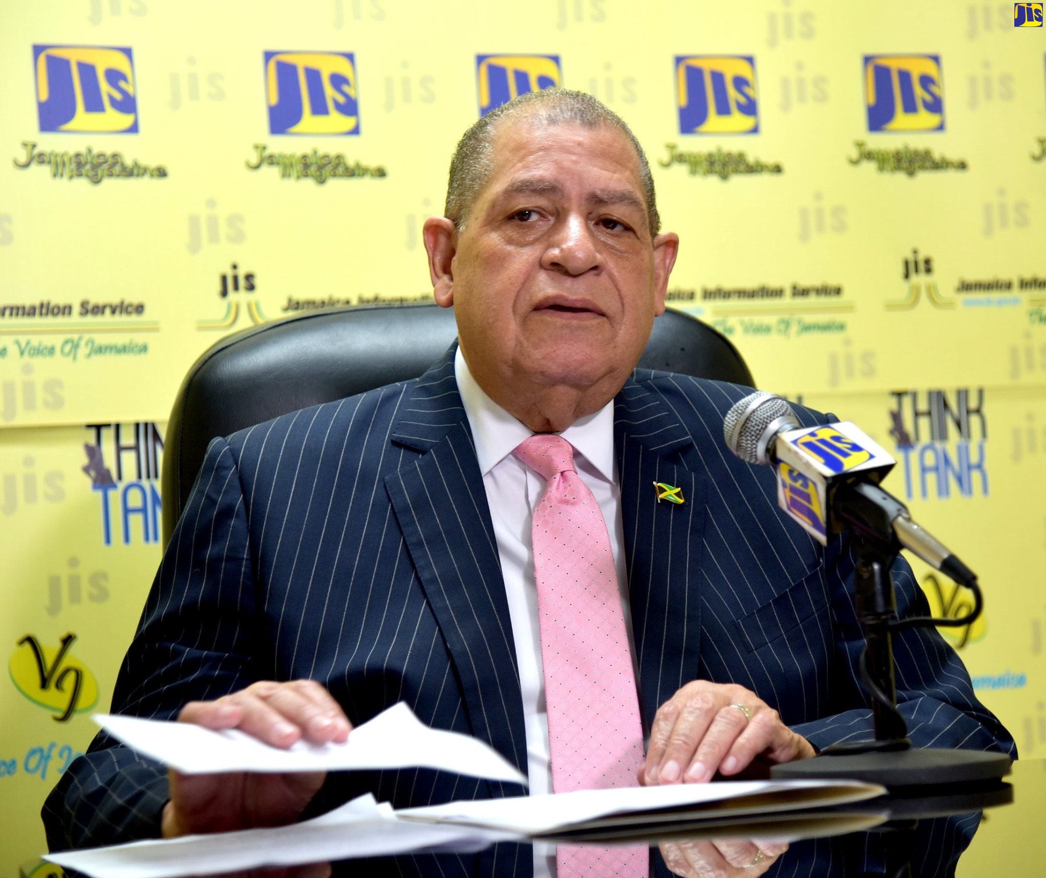 Minister of Transport and Mining, Hon. Audley Shaw, addresses a JIS ‘Think Tank’ on the regulations of the New Road Traffic Act, at the agency’s head office, today (November 2).