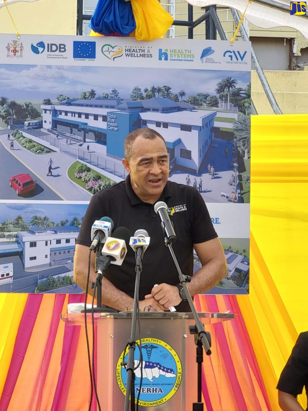 Minister of Health and Wellness, Dr. the Hon. Christopher Tufton, addresses health workers and other stakeholders at a function to announce a $200-million upgrade of the Ocho Rios Health Centre, St. Ann, on November 11. The event took place at the Ocho Rios Health Centre, Graham Street, Ocho Rios.