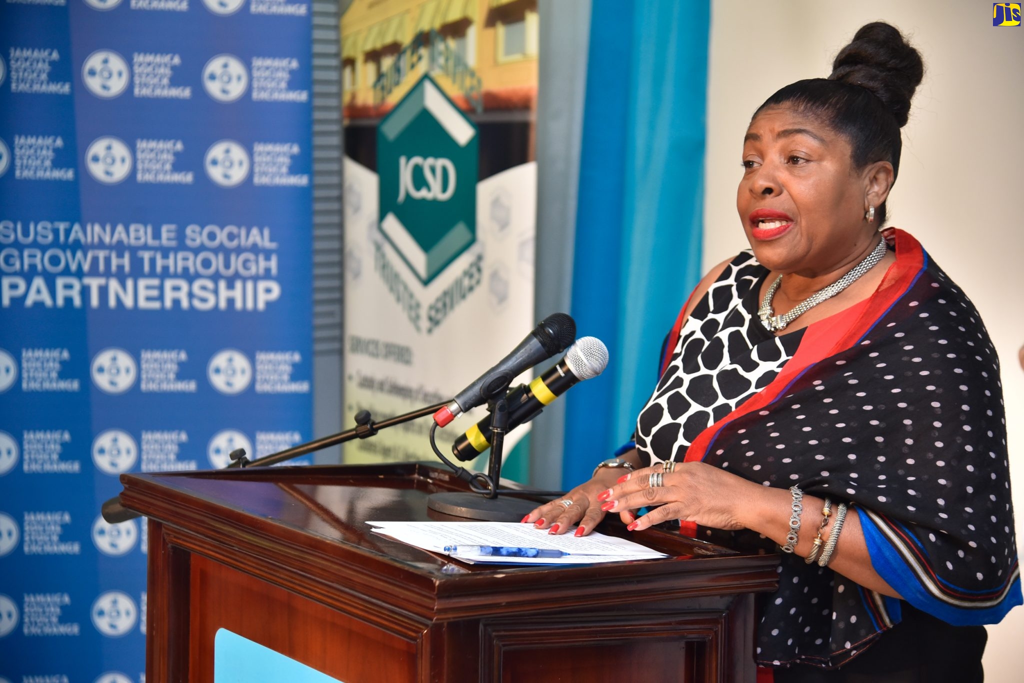 Manager, Jamaica Social Stock Exchange (JSE), Nora Blake, addresses the JSE Telethon Pre-Launch held on Friday, December 2, at the entity’s downtown Kingston offices. The telethon aims to raise $40 million for the Inner-city renewal, Values and Attitudes programme and the Suicide Prevention and Financial Literacy Programme for Students.