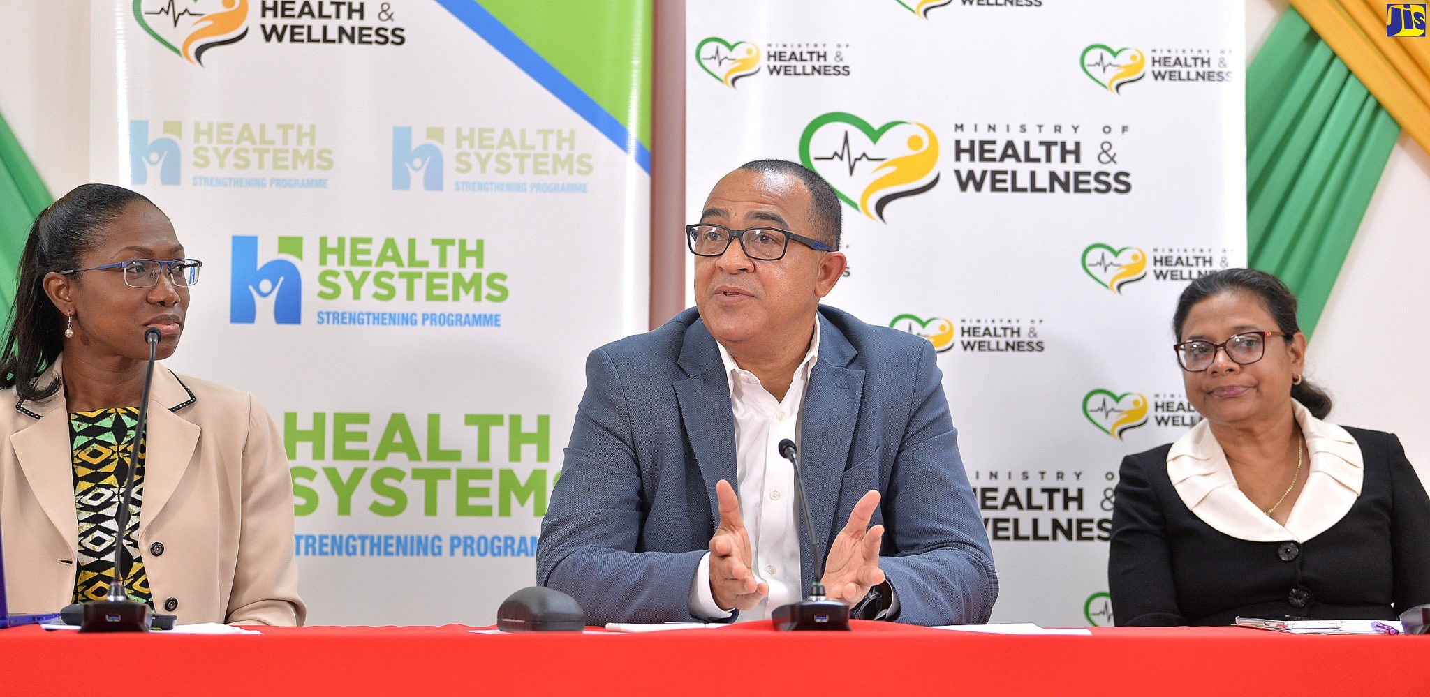 Minister of Health and Wellness, Dr. the Hon. Christopher Tufton, addresses the Ministry’s end-of-year press conference at his offices in New Kingston on Thursday (December 15). He in flanked by Acting National Epidemiologist, Dr. Ardene Harris (left) and Chief Medical Officer (CMO), Dr. Jacquiline Bisasor-McKenzie.