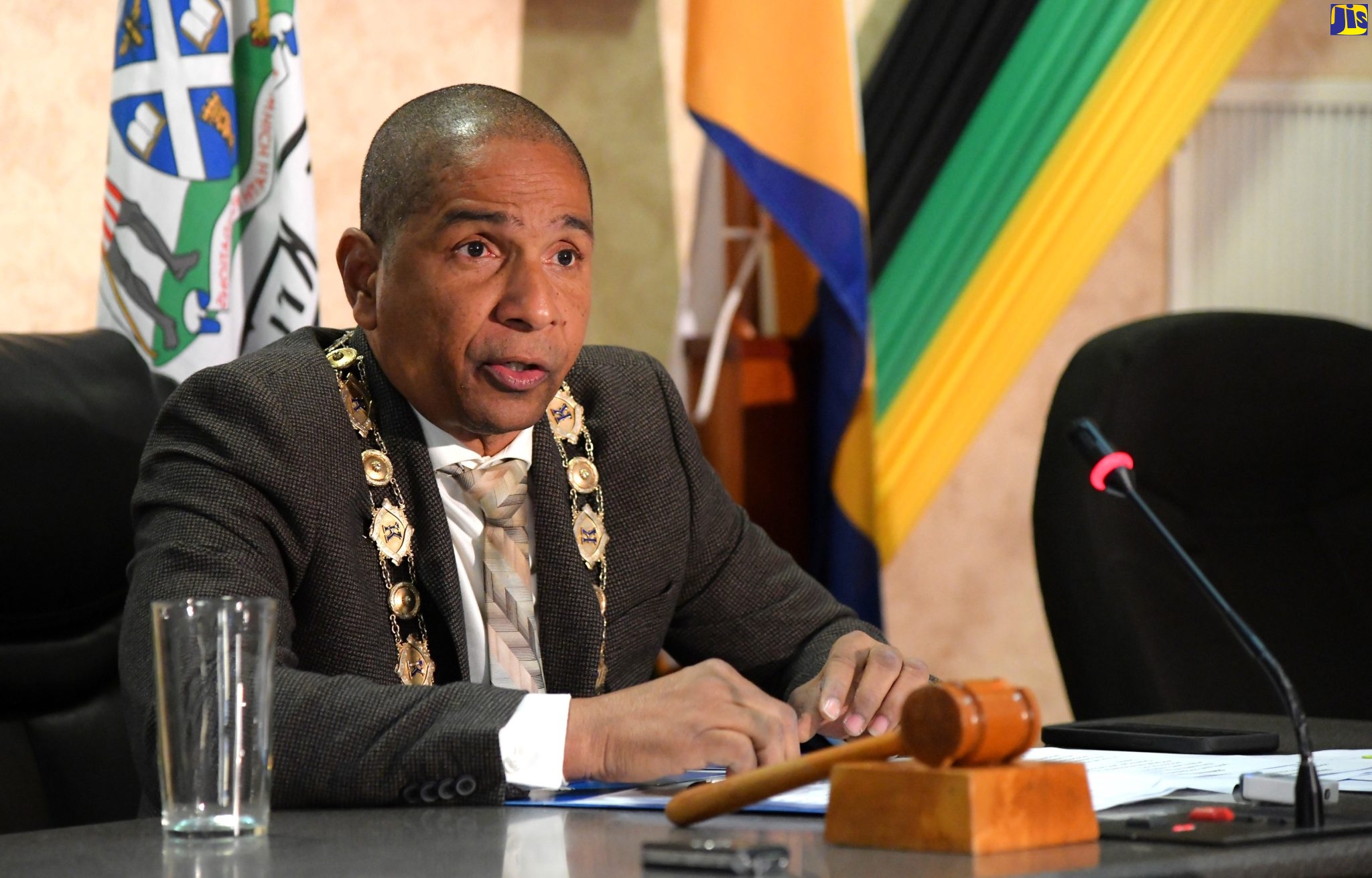 Mayor of Kingston, Senator Councillor Delroy Williams, addresses the Kingston and St. Andrew Municipal Corporation (KSAMC) monthly meeting on Tuesday (December 13), at its downtown Kingston offices.
