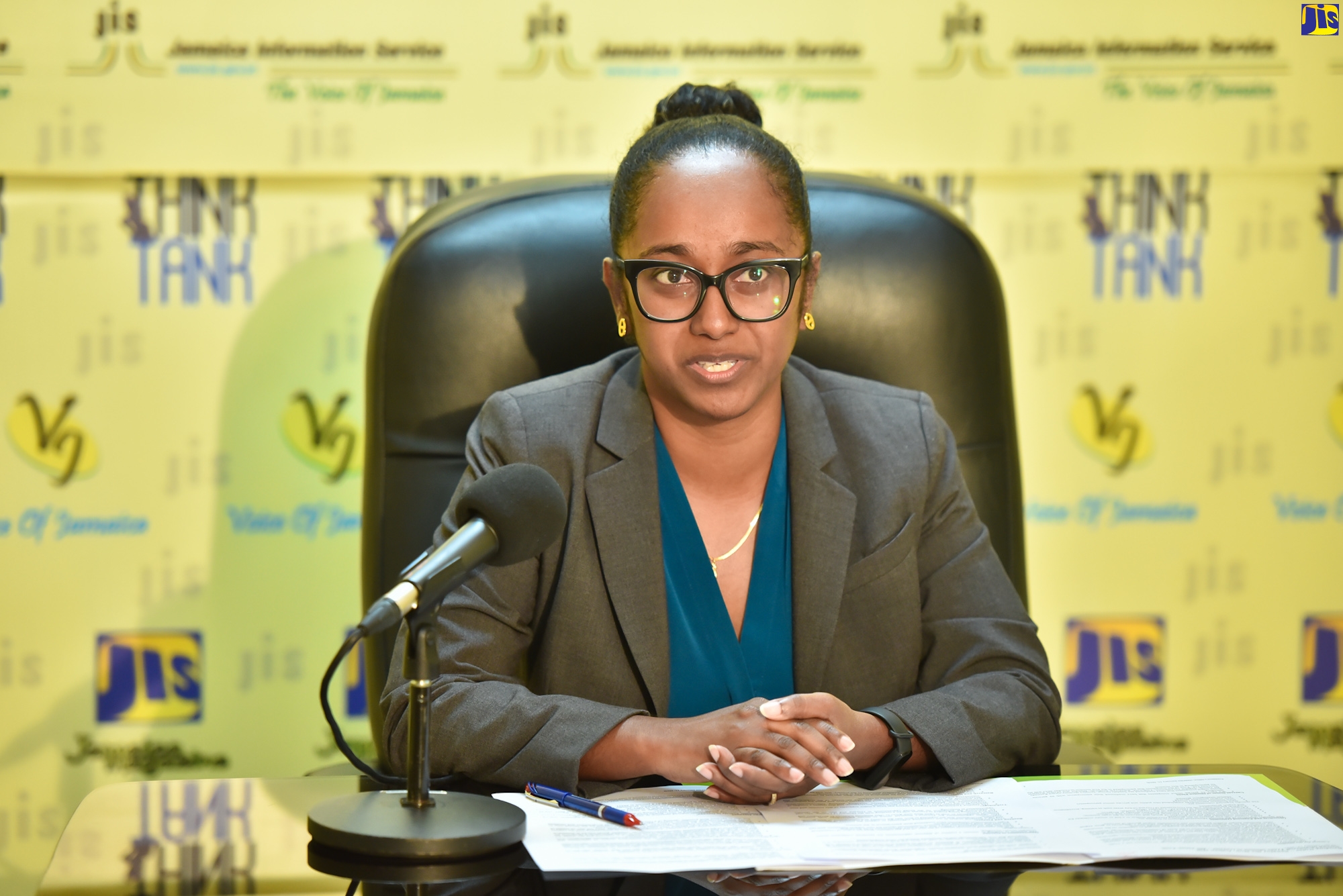 President (Acting) of the Jamaica Promotions Corporation (JAMPRO), Shullette Cox, speaks at a recent Jamaica Information Service (JIS) Think Tank.