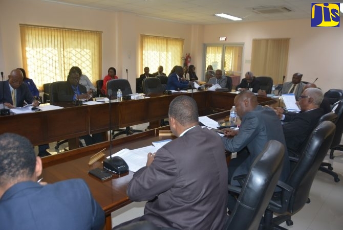 Councillors participating in the monthly meeting of the St. Elizabeth Municipal Corporation.