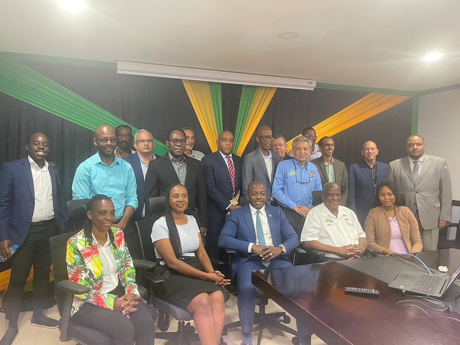 Minister of Agriculture and Fisheries, Hon. Pearnel Charles Jr. (seated, centre), and State Minister, Franklyn Witter (seated, fourth left),  with Board Chairpersons of entities under the Ministry, after a recent meeting at the Ministry’s head office in Kingston.