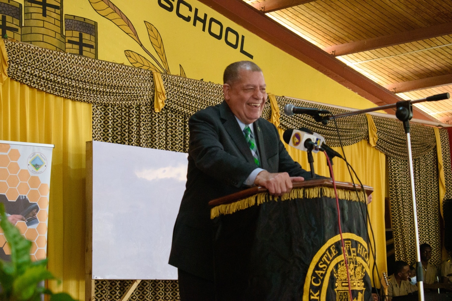 Minister of Transport and Minining, Hon. Audley Shaw, speaks to students and other stakeholders at the official launch of York Castle High School’s Driver Education Programme, on January 27.