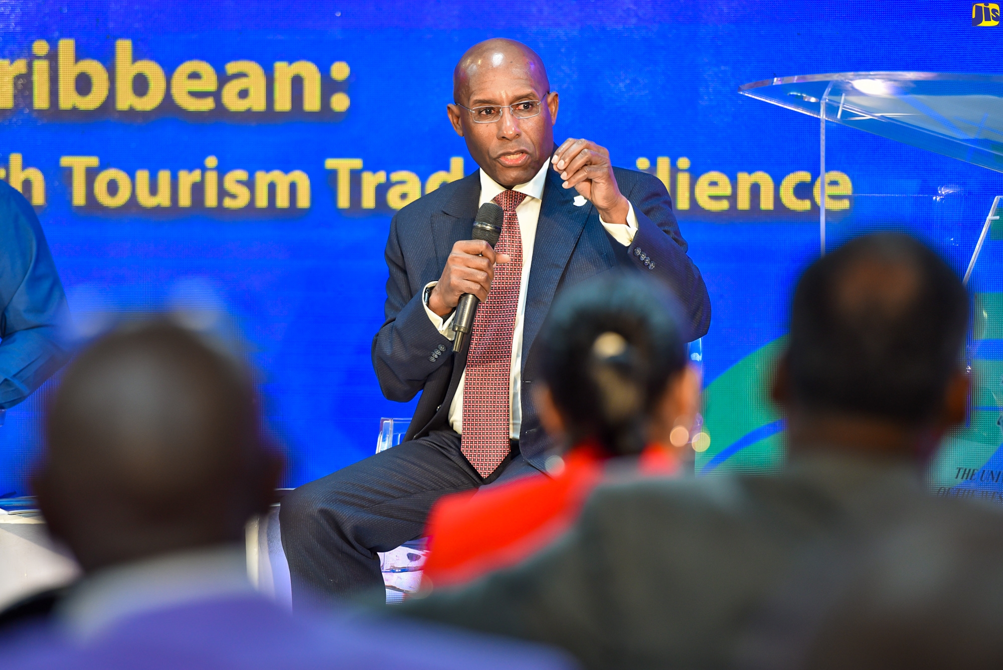 Minister of Industry, Investment and Commerce, Senator the Hon. Aubyn Hill, speaking at the Global Tourism Resilience Conference 2023, at the University of the West Indies (UWI) Regional Headquarters in St. Andrew on February 15.