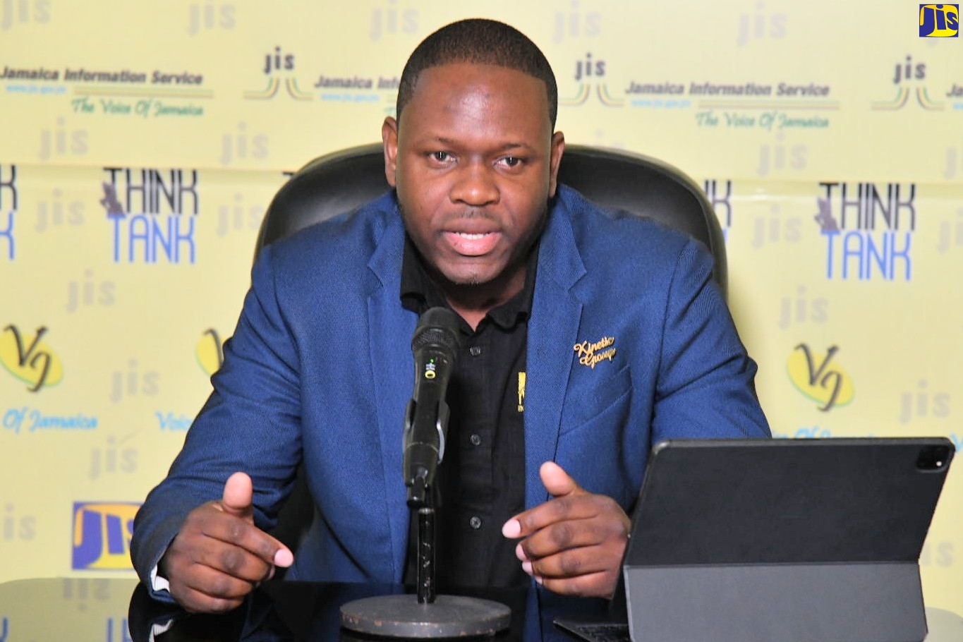 Managing Director of the Kinetic Group, Keon Hinds, addresses a JIS ‘Think Tank’, on Wednesday, February 8.