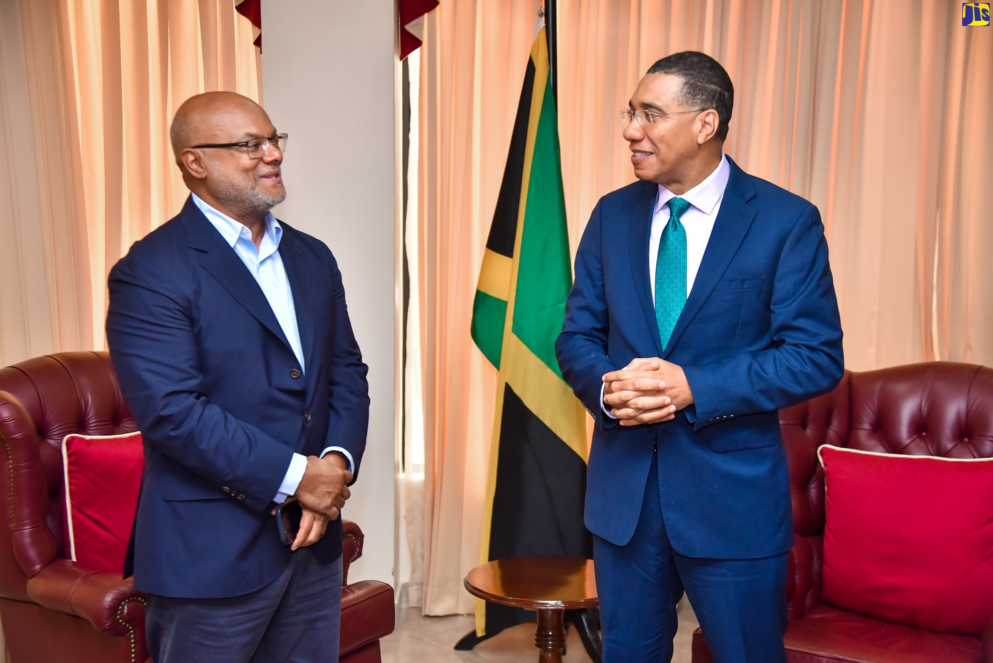 Prime Minister, the Most Hon. Andrew Holness, speaks with new Chancellor at the University of Technology (UTech),  Lloyd Carney, during a courtesy call at the Office of the Prime Minister (OPM) on Wednesday (February 8). Mr Carney, who is an information technology engineer,  was appointed as the institution’s third Chancellor by the Minister of Education and Youth, Hon. Fayval Williams, on the recommendation of the University’s Council. He succeeds the late former Chancellor, the Most Hon. Edward Seaga, who died in 2019.