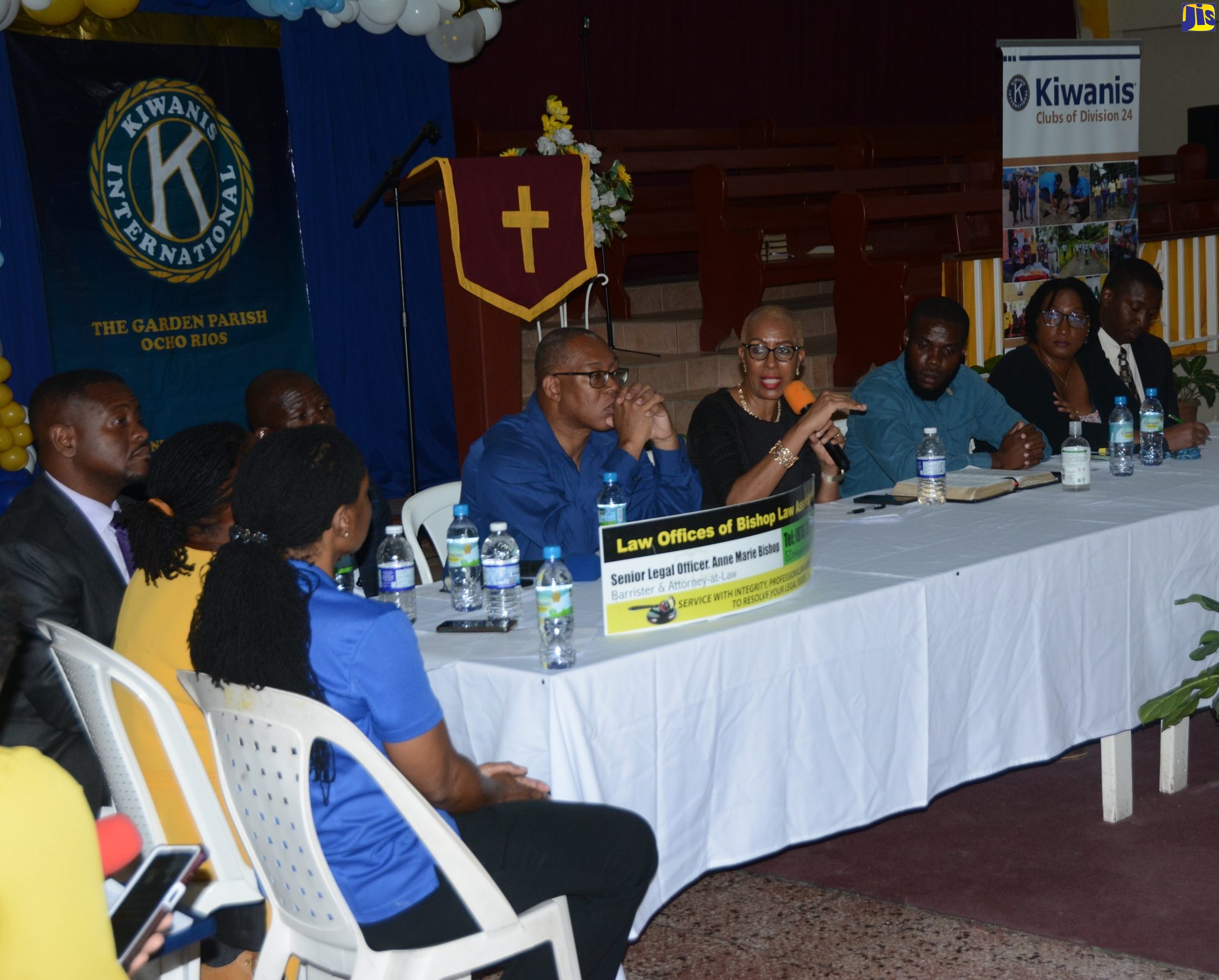Education and Youth Minister, Hon. Fayval Williams (second left, head table), addresses the Kiwanis Club of St. Ann ‘Violence in Schools and its Impact on Society’ seminar, held at First Assembly of God in Ocho Rios, St. Ann, on Sunday (February 26). 