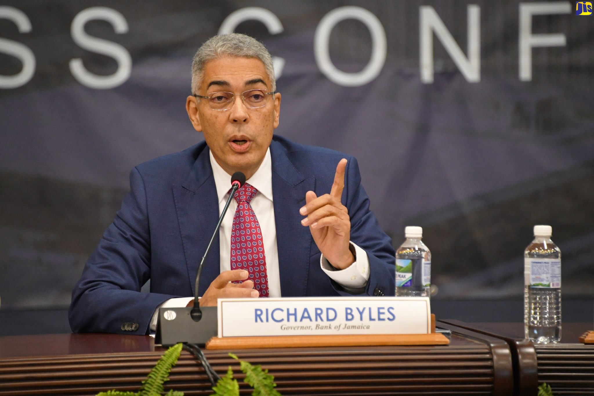 Bank of Jamaica (BOJ) Governor, Richard Byles, addressing journalists during the institution’s recent quarterly media briefing at the BOJ Auditorium in downtown Kingston. 