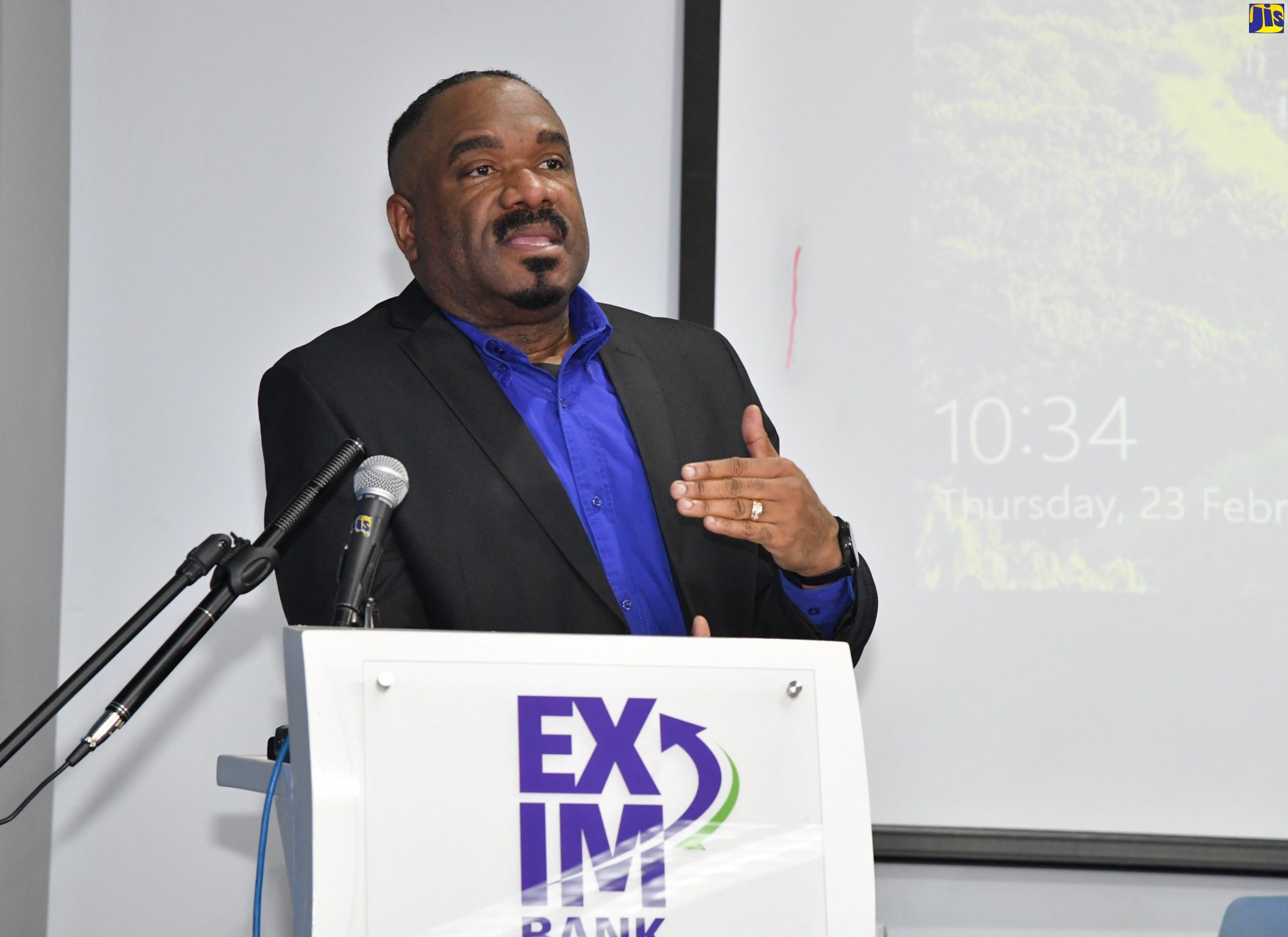 General Manager, Trade and Commercial Lending Division, National Export-Import (EX-IM) of Jamaica, Winston Lawson, addressing Thursday’s (February 23) launch of the entity’s energy loan product. The launch was held at the bank’s offices in Kingston.