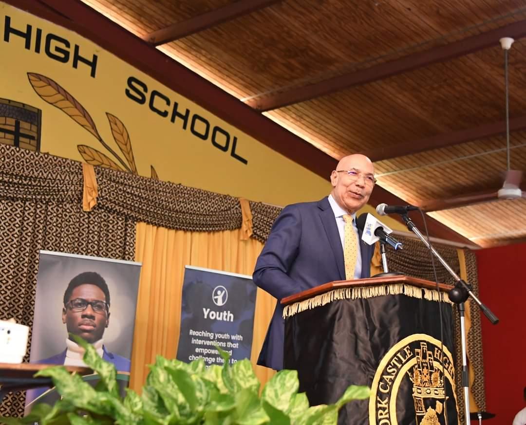 Governor General, His Excellency the Most Hon. Sir Patrick Allen,  addresses students, teachers and administrators of the York Castle High School, at the Model United Nation’s Investiture Service at the institution held in Brown’s Town, St. Ann, on Wednesday (February 1).