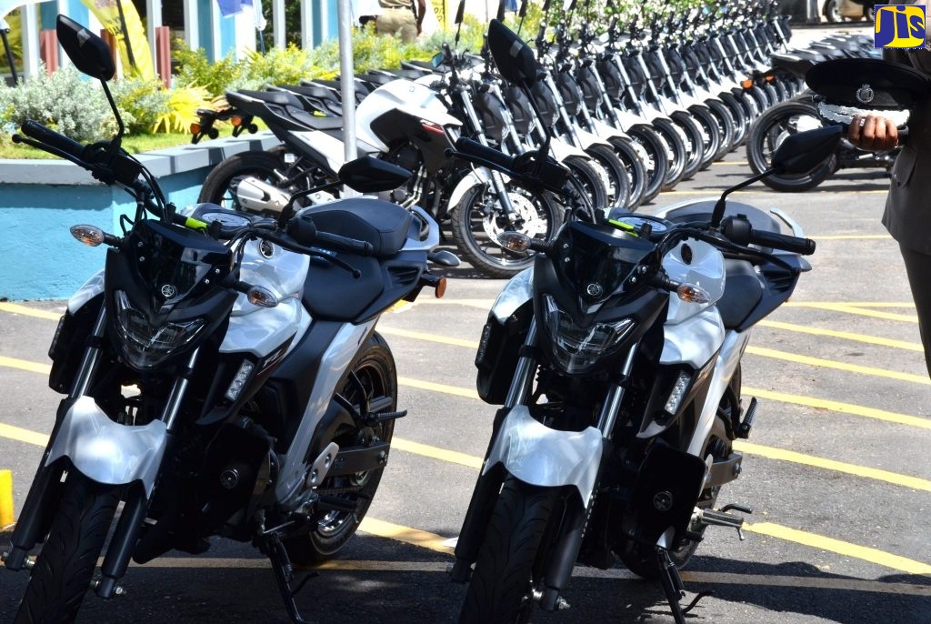 Several of the approximately 80 new motorcycles acquired for the Jamaican Constabulary Force’s (JCF) Public Safety and Traffic Enforcement Branch (PSTEB).