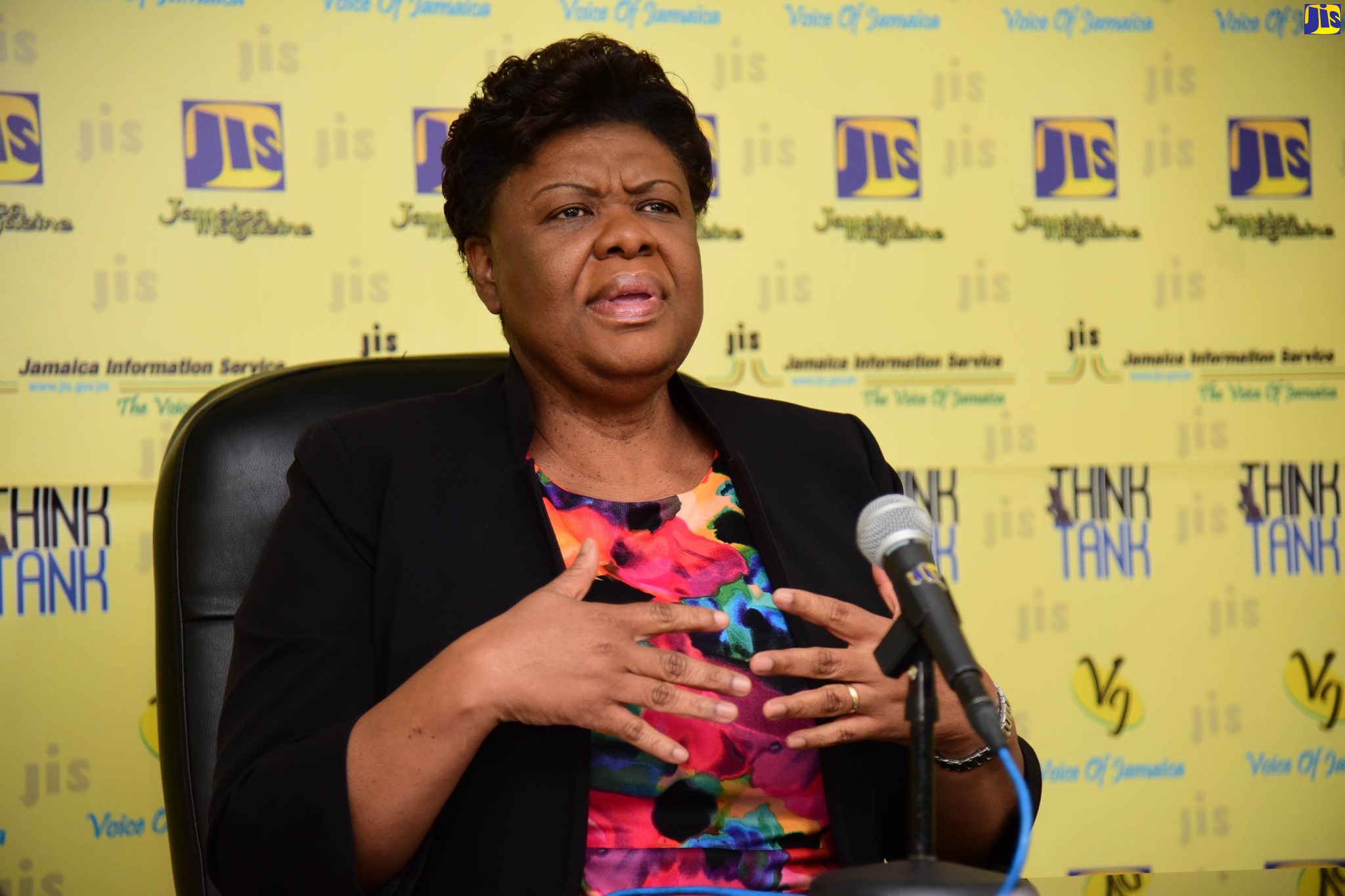 Chief Executive Officer of the Consumer Affairs Commission (CAC), Dolsie Allen, addresses a recent Jamaica Information Service (JIS) ‘Think Tank’.