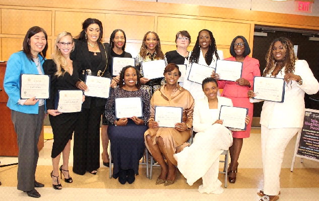 Wife of the Prime Minister, the Most Hon. Juliet Holness (centre, seated), with participants at the recent 2023 Nevalliance International Women’s Conference, held at the Hofstra University in New York, United States (US). Mrs. Holness delivered the keynote address.