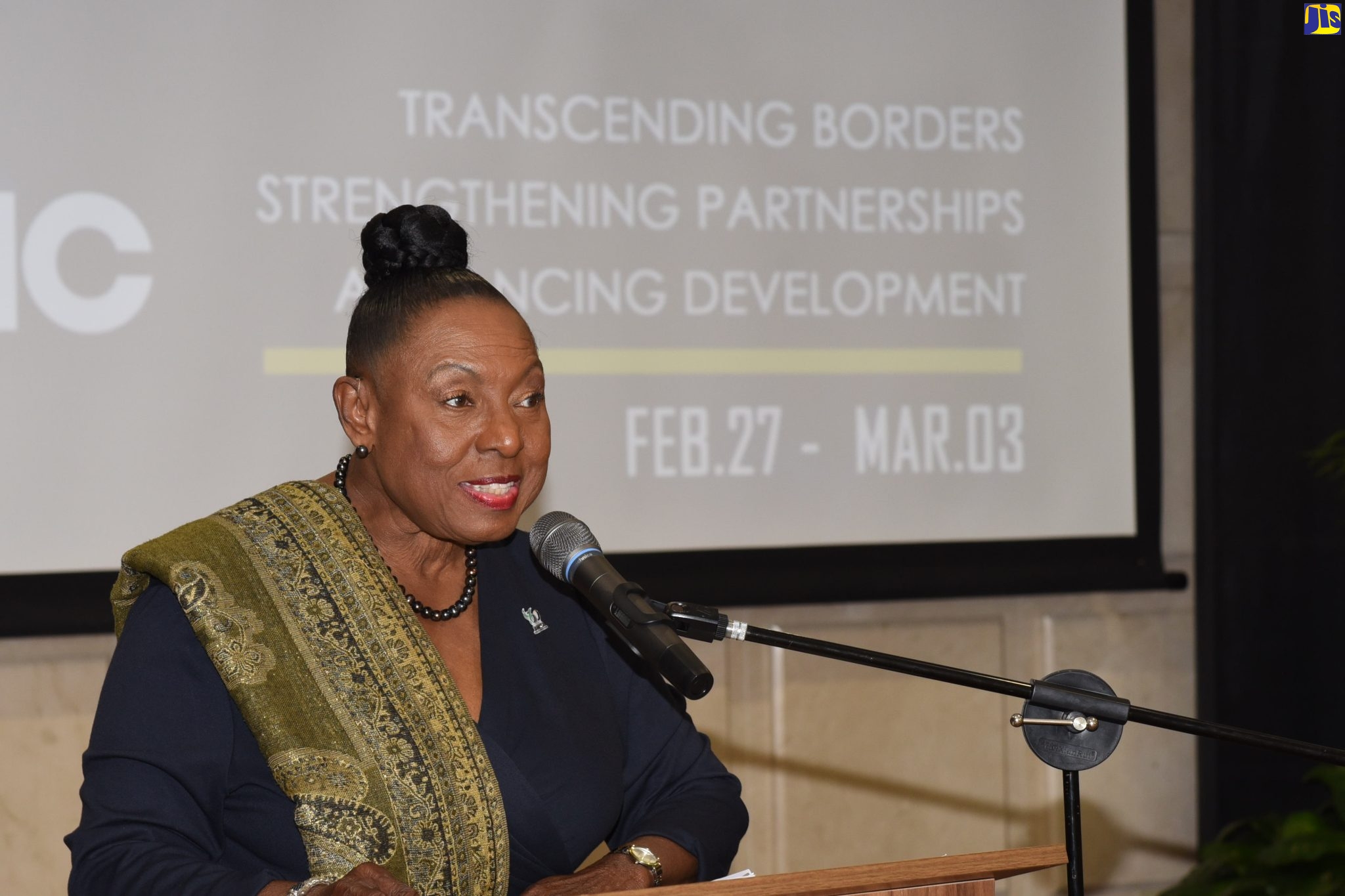 Minister of Culture, Gender, Entertainment and Sport, Hon. Olivia Grange, speaks at a Ministerial Briefing, held on Wednesday (March 1) at the Ministry of Foreign Affairs and Foreign Trade, 2 Port Royal Street, downtown Kingston.