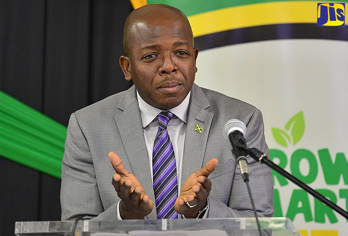 Minister of Agriculture and Fisheries, Hon. Pearnel Charles Jr., emphasises a point during a media briefing at the Ministry’s headquarters in St. Andrew, on Wednesday (March 8).