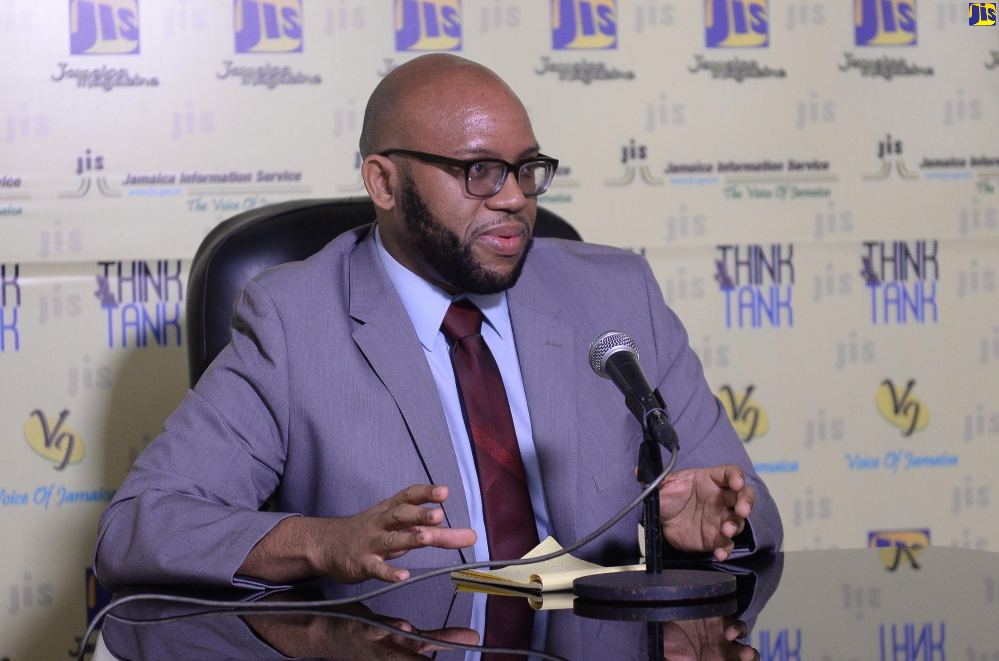 Consultant Ophthalmologist at the Cornwall Regional Hospital, Dr. Valence Jordan, addresses a JIS Think Tank on Tuesday (February 13). Dr. Jordan received the award for Most Impactful Oral Presentation at the 13th National Health Research Conference in November 2022, for his presentation of research on ‘Vision-related quality of life in Jamaican glaucoma patients: Economic perspectives’.