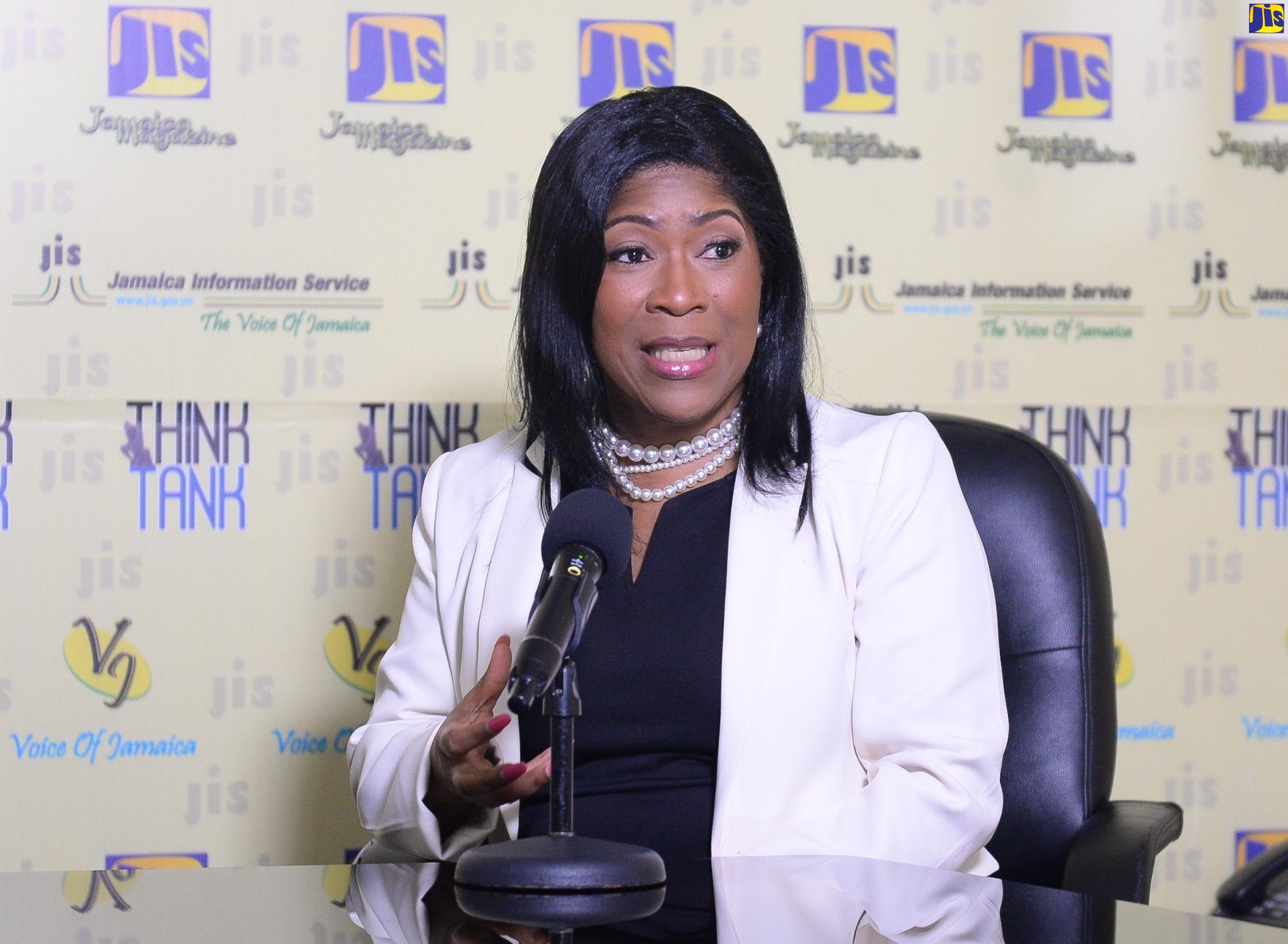 Registrar of Companies and Acting Chief Executive Officer, Companies Office of Jamaica (COJ), Shellie Leon, addresses a Jamaica Information Service (JIS) ‘Think Tank’ at the Agency’s head office in Kingston, on Tuesday (April 25).    