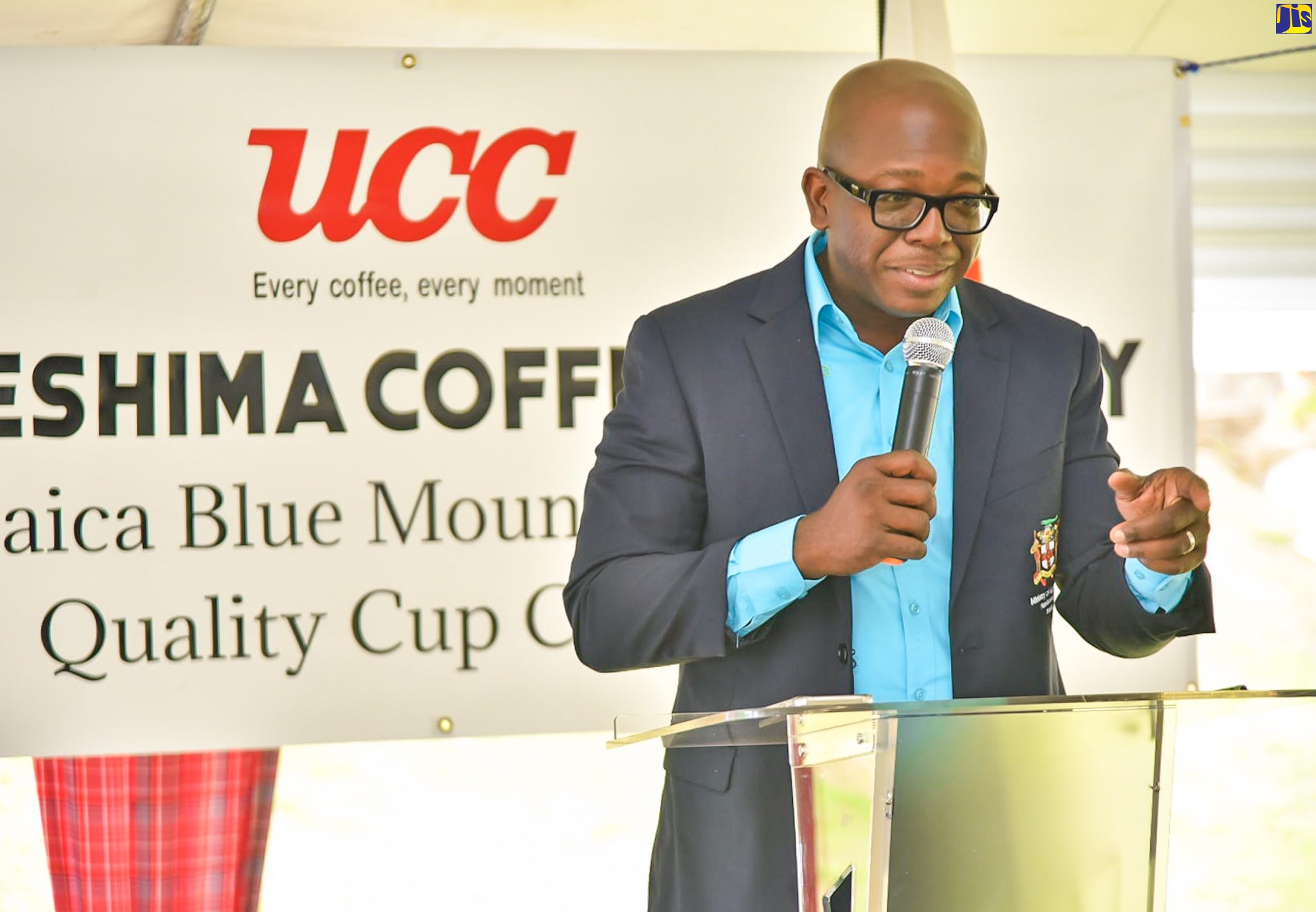 Minister of Agriculture and Fisheries, Hon. Pearnel Charles Jr., brings remarks at the seventh annual Ueshima Coffee Company (UCC) Quality Cup contest at the Craighton Estate in Irish Town, St. Andrew, on April 20. UCC is the largest buyer of Jamaican coffee and was one of the first Japanese companies to directly take Jamaican coffee into Japan.