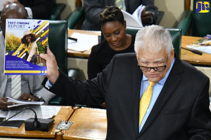 Minister of Labour and Social Security, Hon. Karl Samuda, speaking during his 2023/24 Sectoral Debate presentation in the House of Representatives, on Wednesday (April 26).