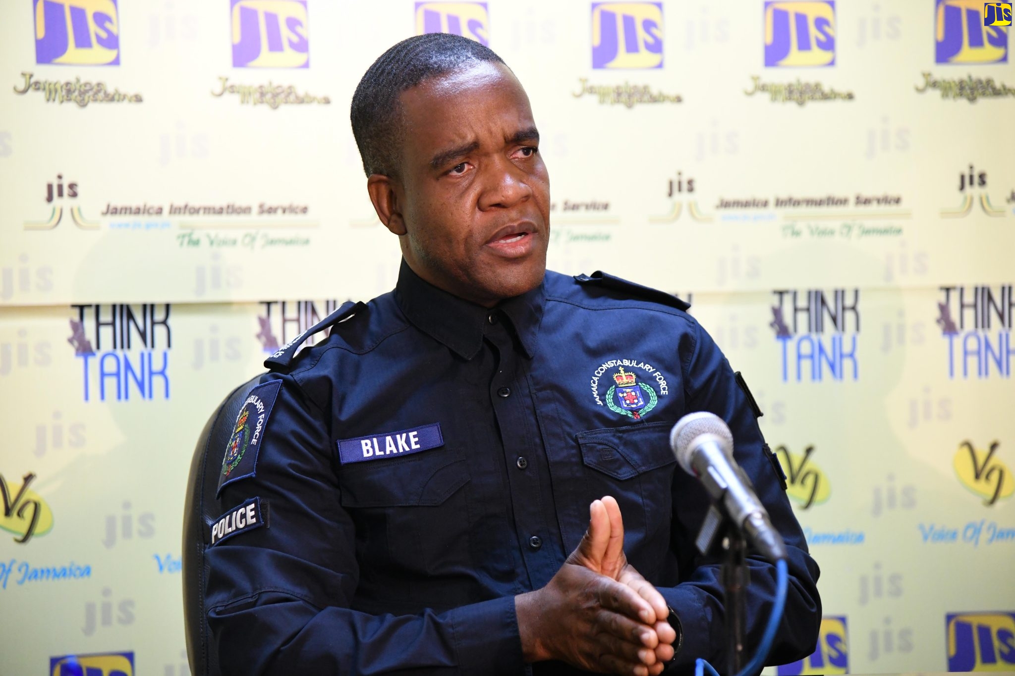 Deputy Commissioner of Police, Development and Logistics, Dr. Kevin Blake, addresses JIS Think Tank, today (April 26), about the Jamaica Constabulary Force (JCF) Expo to be held from May 11 to 14 at the National Arena, in Kingston.