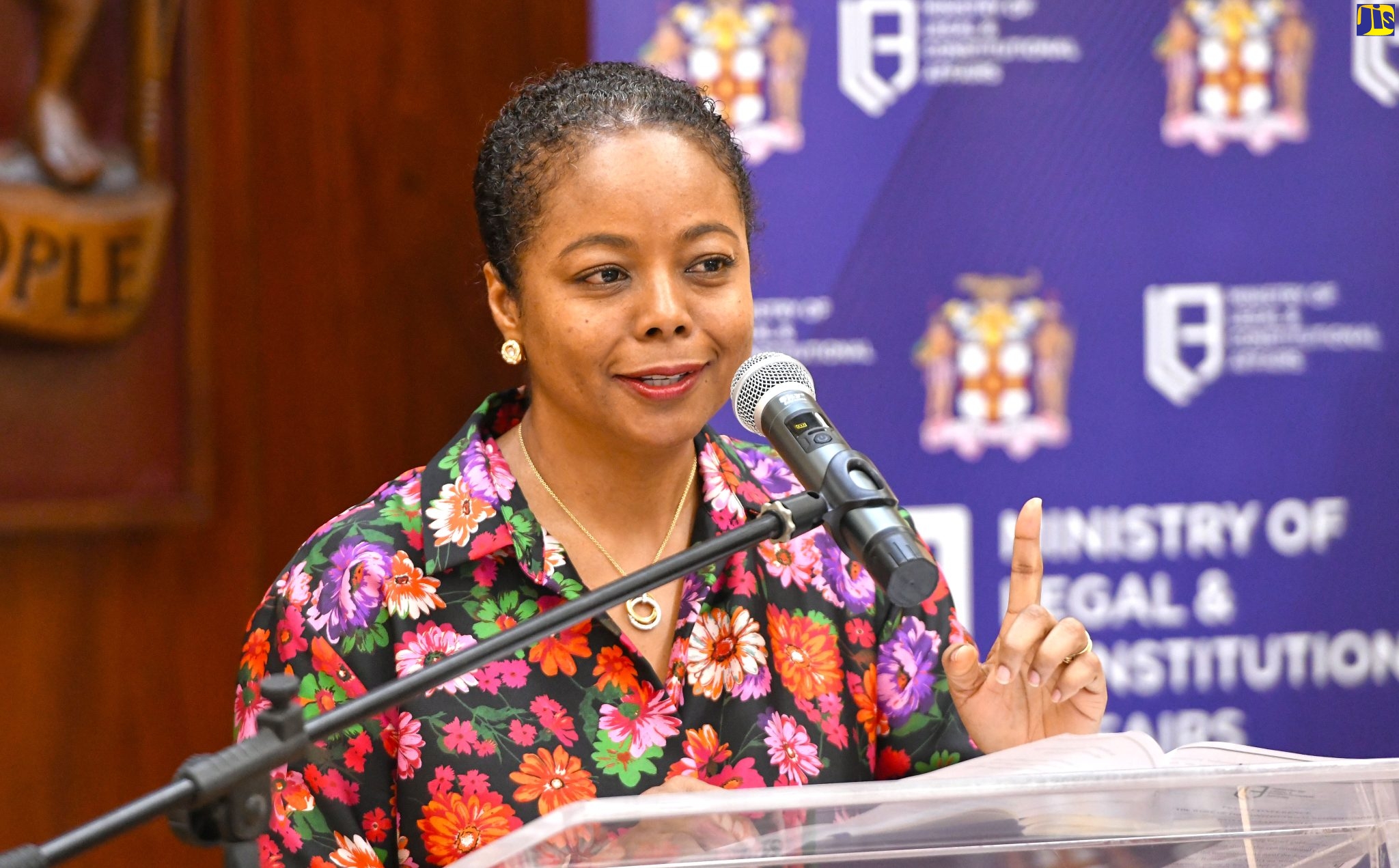 Minister of Legal and Constitutional Affairs and Chairman of the Constitutional Reform Committee, Hon. Marlene Malahoo Forte, provides an update on the work of the committee, during a press conference held at Jamaica House on April 14.