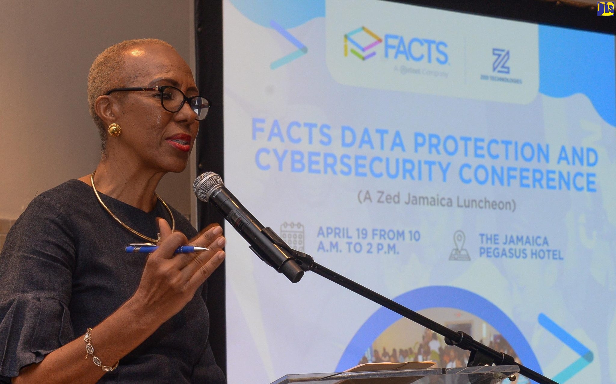 Minister of Education and Youth, Hon. Fayval Williams, addresses Zed Technologies Cybersecurity and Data Protection Conference, held on April 19 at The Jamaica Pegasus hotel in New Kingston.