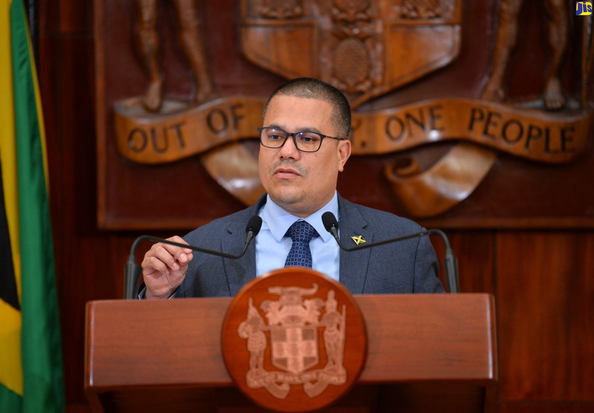 Minister without Portfolio in the Ministry of Economic Growth and Job Creation, Senator the Hon. Matthew Samuda, addresses a post-Cabinet press briefing at Jamaica House on Wednesday (April 26).