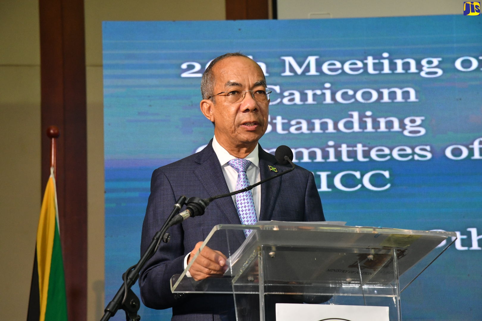 Minister of National Security and Deputy Prime Minister, Hon. Dr. Horace Chang, delivers the keynote address at the 26th meeting of the CARICOM Standing Committees of Chiefs of Immigration and Comptrollers of Customs, at the Montego Bay Convention Centre, St James, on Tuesday (May 16).