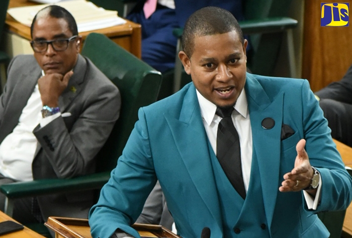 Minister without Portfolio in the Office of the Prime Minister, Hon. Floyd Green, makes his contribution to the 2023/24 Sectoral Debate in the House of Representatives on May 16.