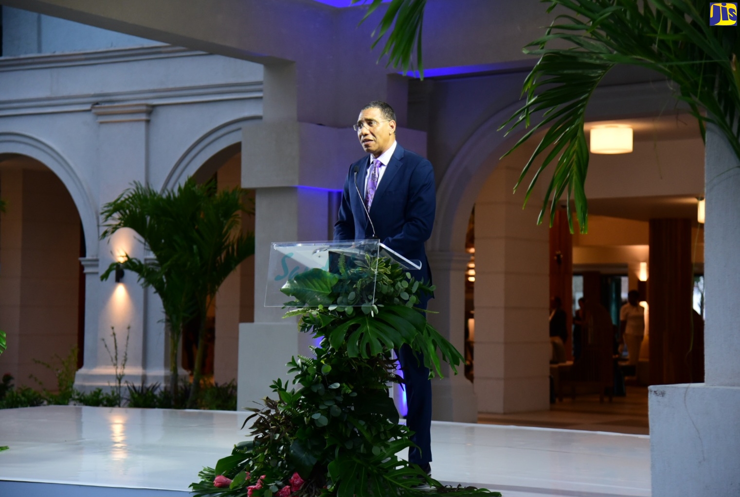 Prime Minister, the Most Hon. Andrew Holness, addresses the opening of the Sandals Dunn’s River Hotel in Mammee Bay, St. Ann, on May 19.