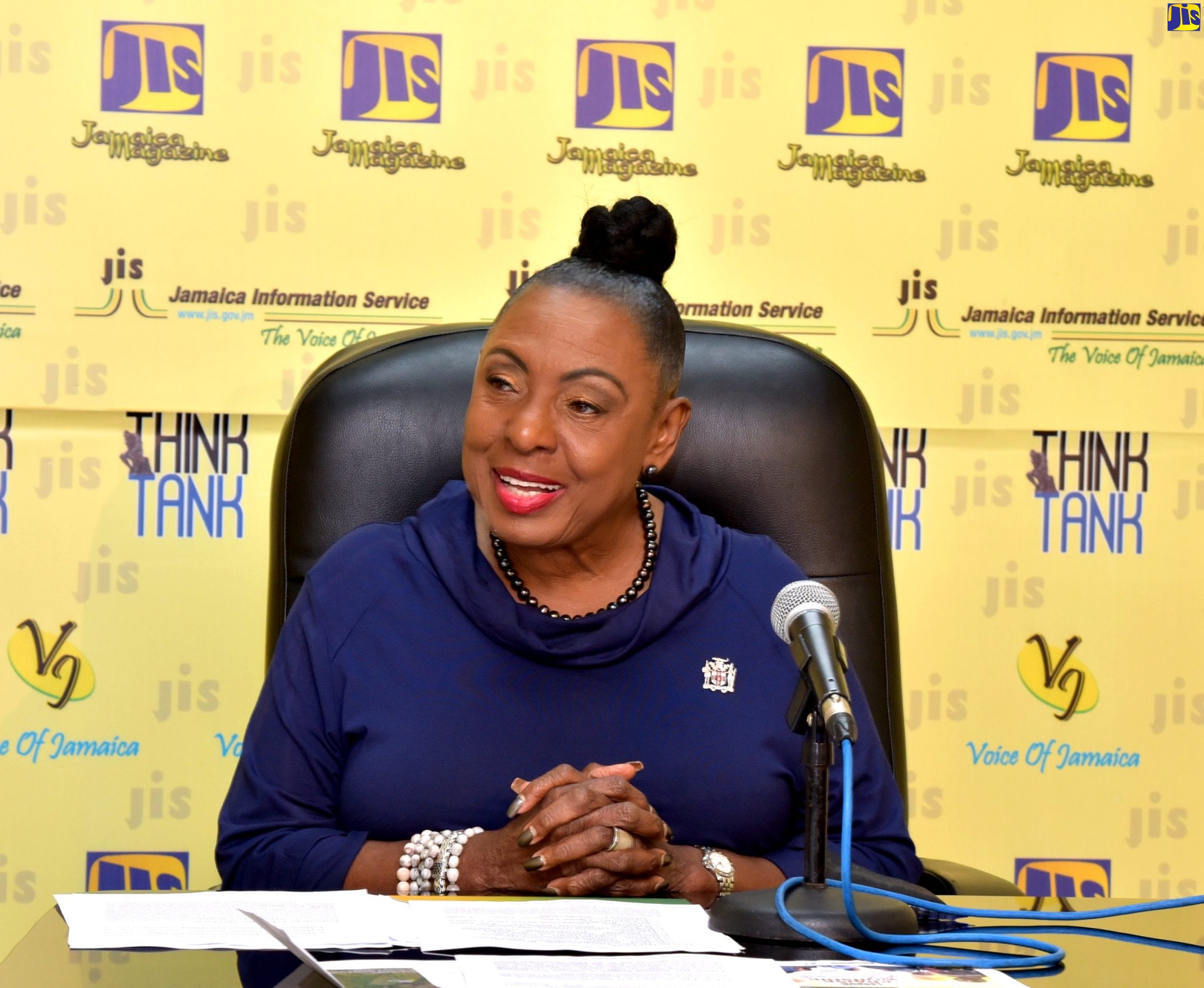 Minister of Culture, Gender, Entertainment and Sport, Hon. Olivia Grange, speaking during a recent Jamaica Information Service (JIS) ‘Think Tank’ at the agency’s Head Office in Kingston.