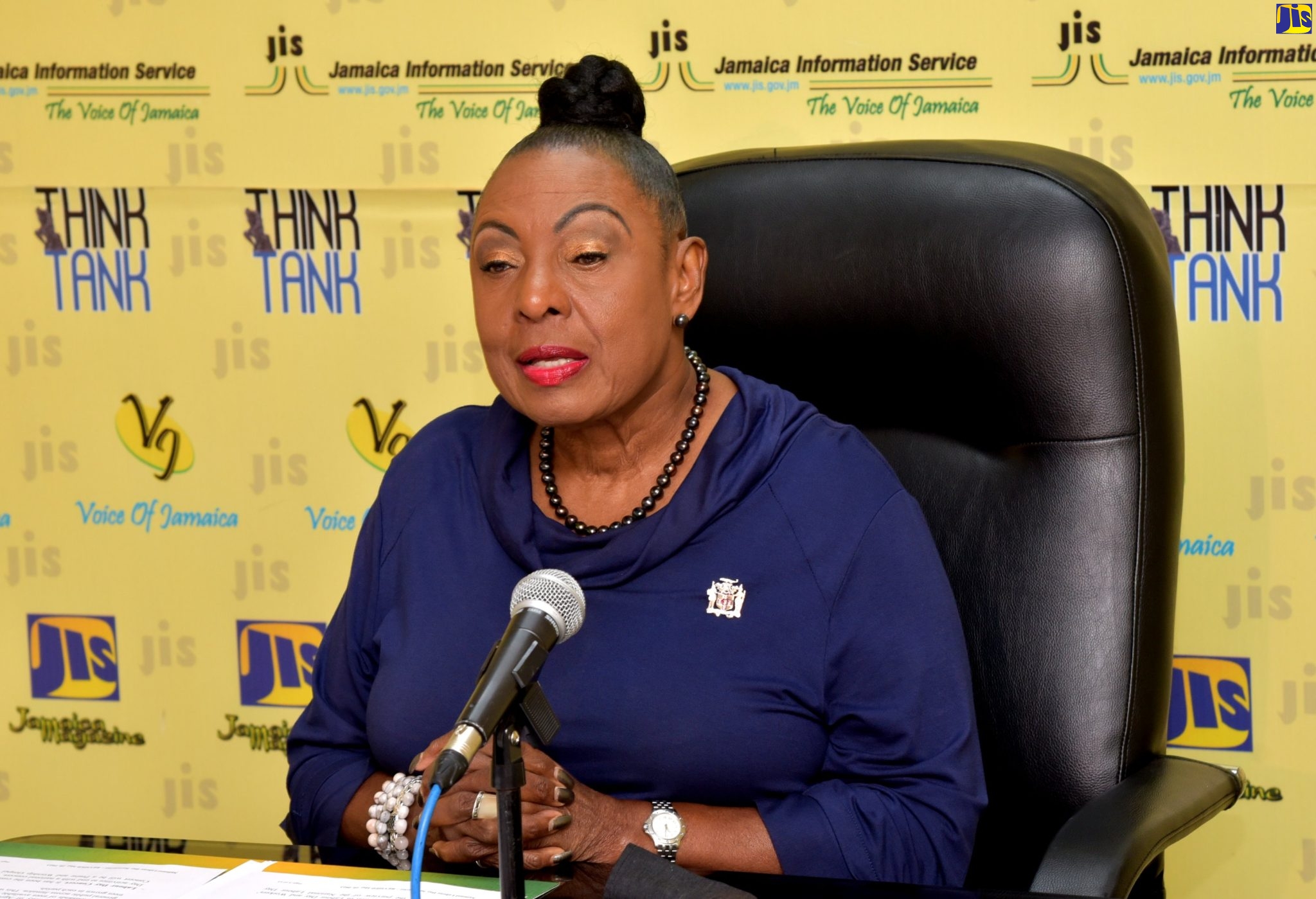 Minister of Culture, Gender, Entertainment and Sport, Hon. Olivia Grange. speaking during a Jamaica Information Service (JIS) ‘Think Tank’, on May 11 at the Agency’s head office in Kingston.