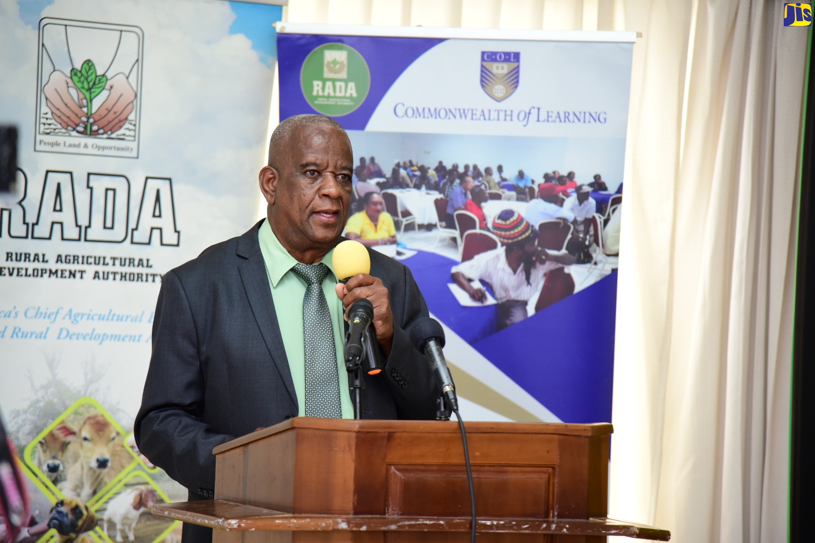 Minister of State in the Ministry of Agriculture, Fisheries and Mining, Hon. Franklin Witter, delivers the main address at today’s (June 20) agriculture stakeholders’ forum at the Medallion Hall Hotel in Kingston.