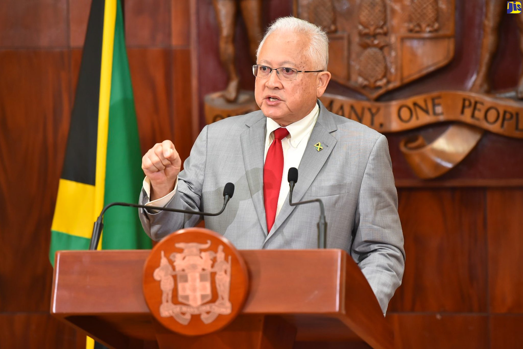 Minister of Justice, Hon. Delroy Chuck, addressing journalists during Wednesday’s (June 7) post-Cabinet press briefing at Jamaica House.