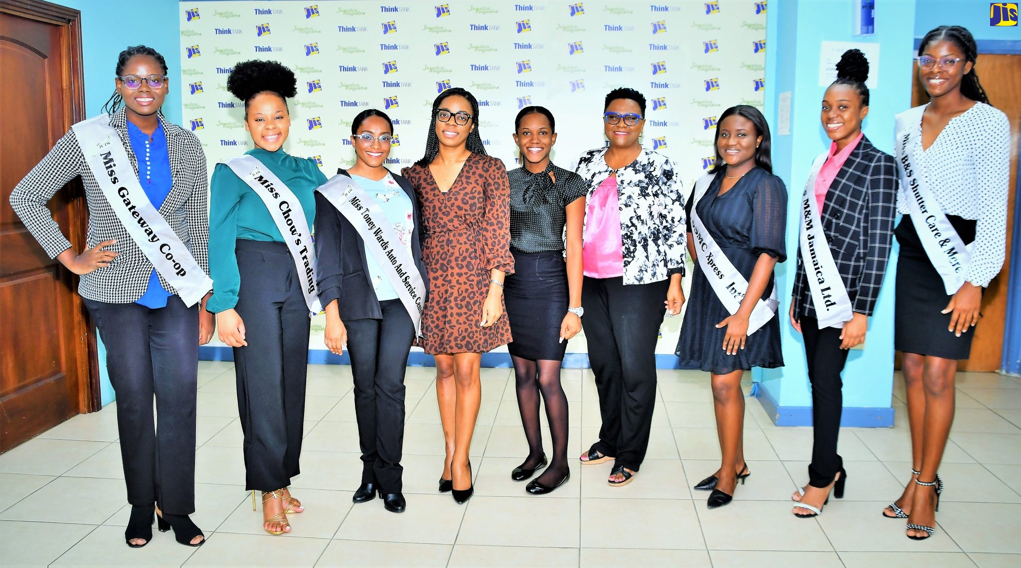 Manager of the Jamaica Information Service (JIS) Montego Bay Regional Office in St. James, Tashion Stennett (fourth left) and Special Projects Manager, Sharon Earle (sixth left), share a photo opportunity with contestants in the Miss St. James Festival Queen 2023, during a courtesy call on Wednesday (June 14). They are joined by Northern Caribbean University (NCU) student intern, Natalia Dixon (centre). The contestants will vie for the coveted title of Parish Queen, at the Jamaica Cultural Development Commission (JCDC)-organised coronation show on Sunday (June 25) at the Montego Bay Cultural Centre. The winner will go on to compete at the national finals in Kingston.