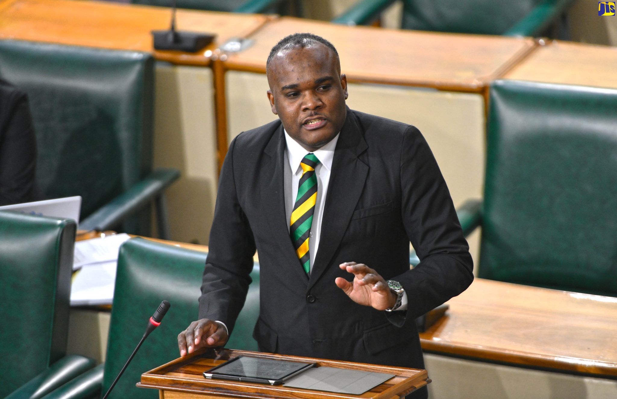 Government Senator, Abka Fitz-Henley, makes his presentation during the 2023/24 State of the Nation Debate in the Senate recently.