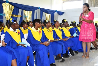 Acting Chief Education Officer in the Ministry of Education and Youth, Dr. Kasan Troupe, addresses graduates of Old Harbour Primary School during the institution’s school-leaving ceremony on July 5. The function was held at the school’s campus in St. Catherine.