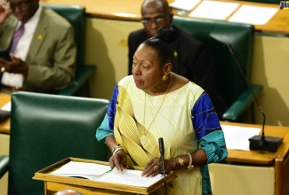Minister of Culture, Gender, Entertainment and Sport and Deputy Leader of the House of Representatives, Hon. Olivia Grange, delivers a statement in the House of Representatives on Tuesday (July 11).