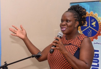 Principal Director, Telecommunications in the Ministry of Science, Energy, Telecommunications and Transport, Kaydian Smith Newton, addresses the Ministry’s back-to-school treat, which catered to approximately 100 students aged six to 17. The event was held at the Ministry’s New Kingston offices on Thursday (August 17). The children received back-to-school supplies, participated in art and craft activities, and benefited from presentations on cybersecurity and drug abuse.