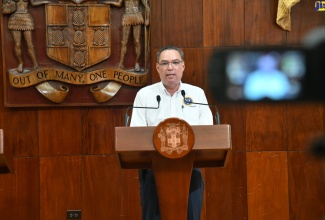 Minister of Science, Energy, Telecommunications and Transport, Hon. Daryl Vaz, addresses today’s (July 5) post-Cabinet press briefing at Jamaica House.