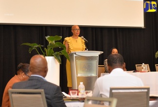 Minister of Education and Youth, Hon. Fayval Williams, addresses Board Chairs of Regions One, Two and Six at the AC Hotel by Marriott Kingston in St. Andrew on Friday (August 25).